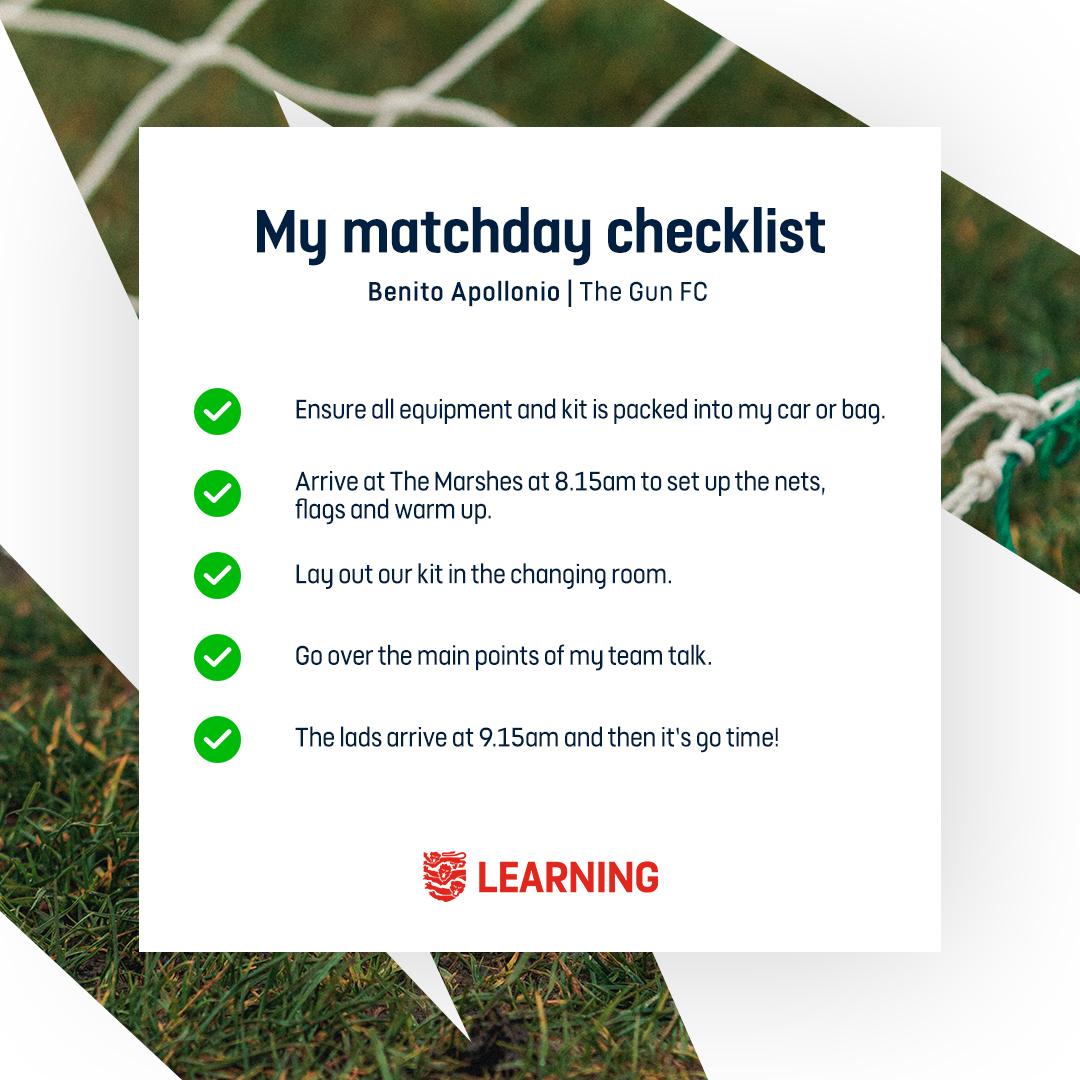 What should be on your matchday checklist? 📋✔️ @thegunfc_'s Benito Apollonio likes to keep things consistent with a regular routine.