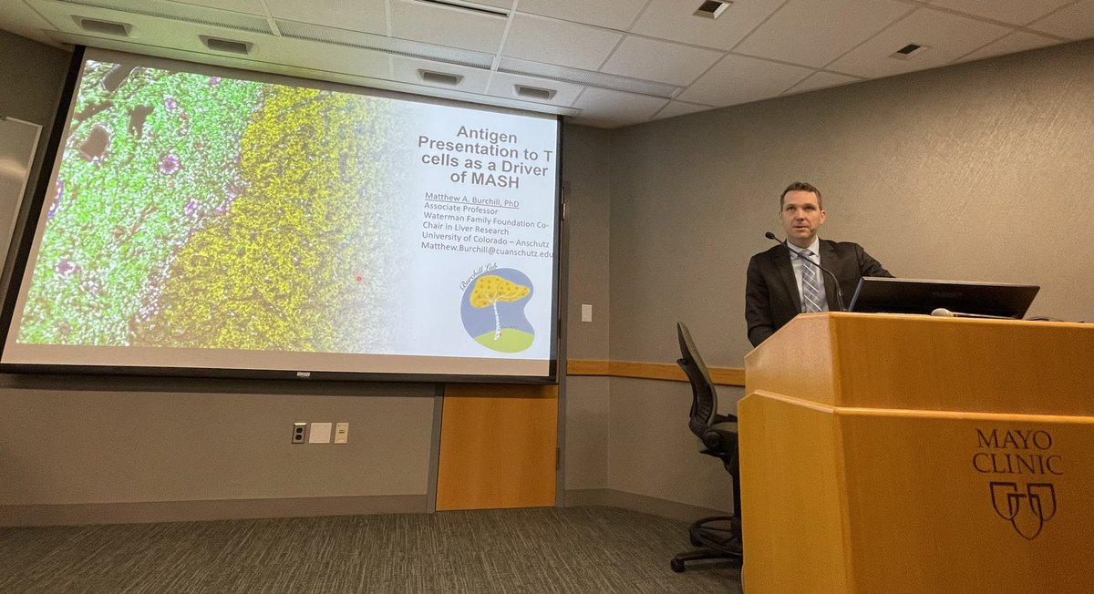 🙏🏼 <a href="/PetraHirsova/">Petra Hirsova</a> and #CSiG for bringing <a href="/burchillma/">Matthew Burchill</a> and his outstanding science to <a href="/MayoClinicGIHep/">Mayo Clinic Gastroenterology & Hepatology</a>! It was enlightening and refreshing to listen to Matt’s novel point of view for studying MASH. And of course, the fun we had! 😁