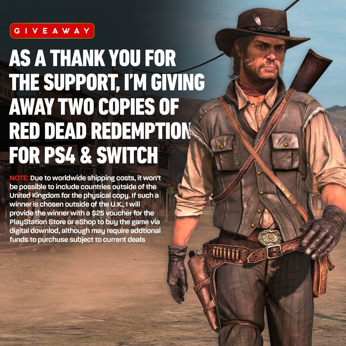 As a thank you gesture, I'm pleased to announce a giveaway for two physical copies of Red Dead Redemption's conversion port for PS4/PS5 and Nintendo Switch funded by Twitter's ad revenue sharing program. To enter, simply Like and RT. Winner is to be picked on Friday, April 18.