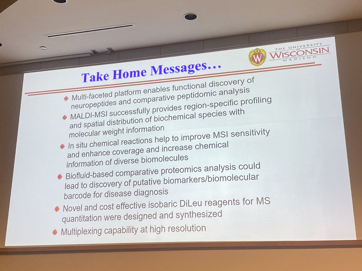 Invited by Zhibo Yang, Professor Lingjun Li (@LiResearch @UWMadisonChem @UWMadPharmacy) is giving her Karcher Honorary Lecture entitled Advancing Biomedical Research via Innovation in Mass Spectrum-based Approaches. Great talk and impressive research!