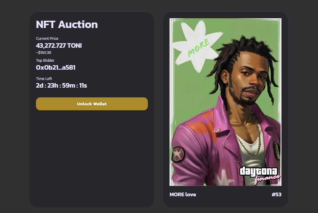 As we stated before, Daytona.Finance values the contribution of ALL influencers who help broadcast the greatness of #PulseChain to the world In honor of this, our SOSA #NFT auctions may feature some familiar faces. Like the one that just went up for auction 🟢$MORE LOVE