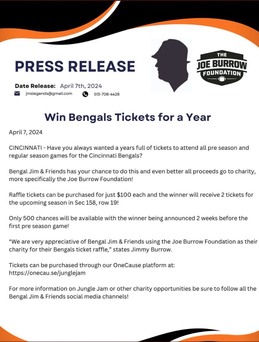 bengaljims_BTR's tweet photo. BREAKING BENGAL FAN NEWS :  Win tickets in #Section158 at @Paycor_Stadium for the entire upcoming season? ....HERE IS YOUR CHANCE!  

100% of proceeds benefit @Burrowfdn 

Create an account ENTER HERE https://t.co/T6OWetce7U https://t.co/Kl9x2fhisc