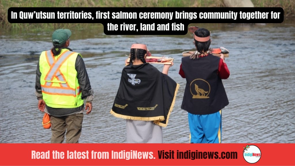 Elders, Youth and other attendees gathered to welcome salmon back to the Xwulqw’selu Sta’lo with protocol and prayers indiginews.com/cowichan-valle… Story by Shalu Mehta (@ShaluMehta32)