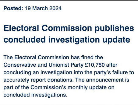 The Conservatives were fined £10,750 for breaching Electoral Law.

Can we send the Police round?