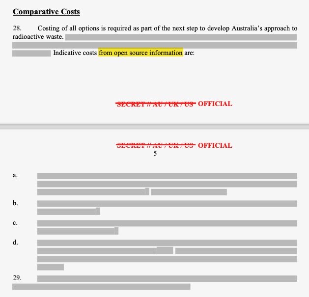 When the Govt offered to release some #AUKUS nuclear stewardship and reactor decommissioning/disposal info in the hope of ending #FOI proceedings, I thought they were being serious. Yet they served up this redacted material👇🤦‍♂️. So the #transparency fight continues. #auspol
