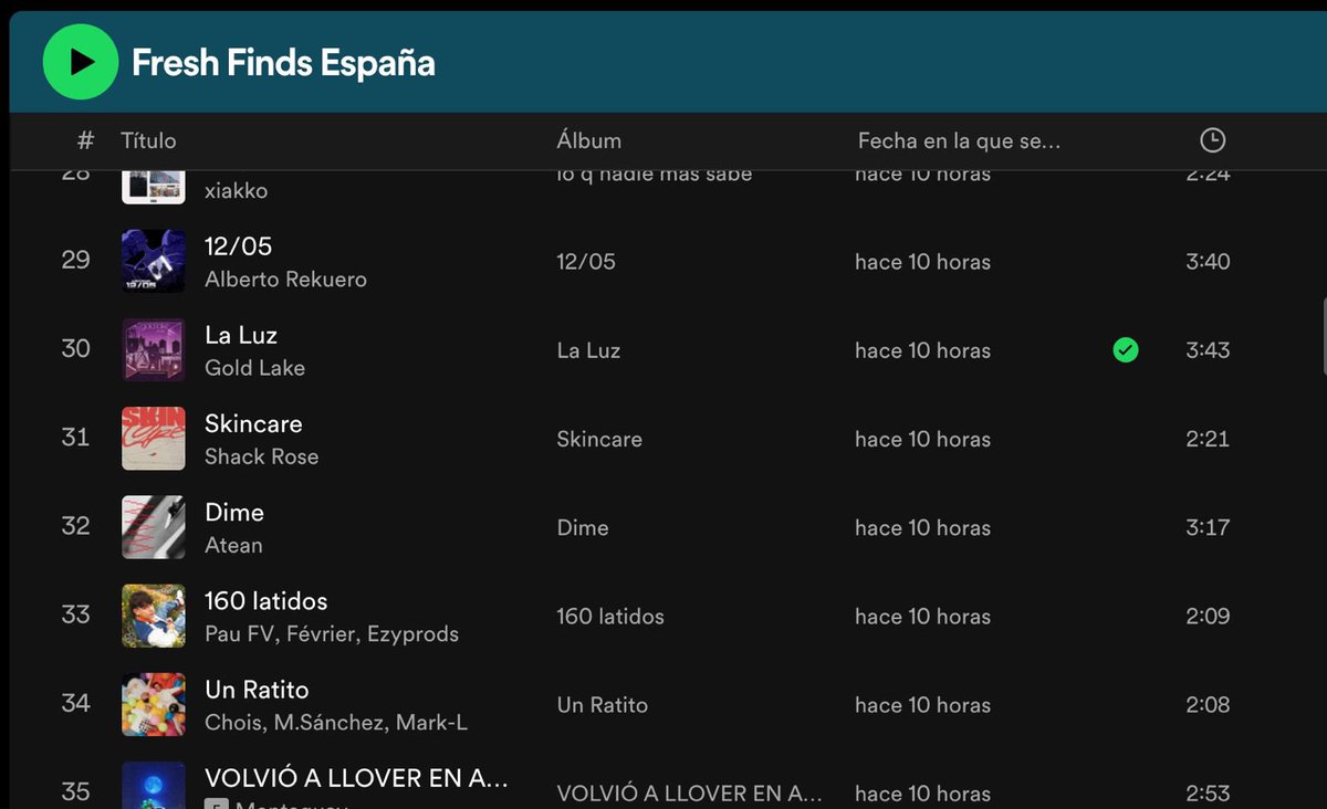 Mil gracias @SpotifySpain por incluir nuestra canción La Luz en vuestra playlist de Fresh Finds 🥹🥹🥹🥹 open.spotify.com/playlist/37i9d…