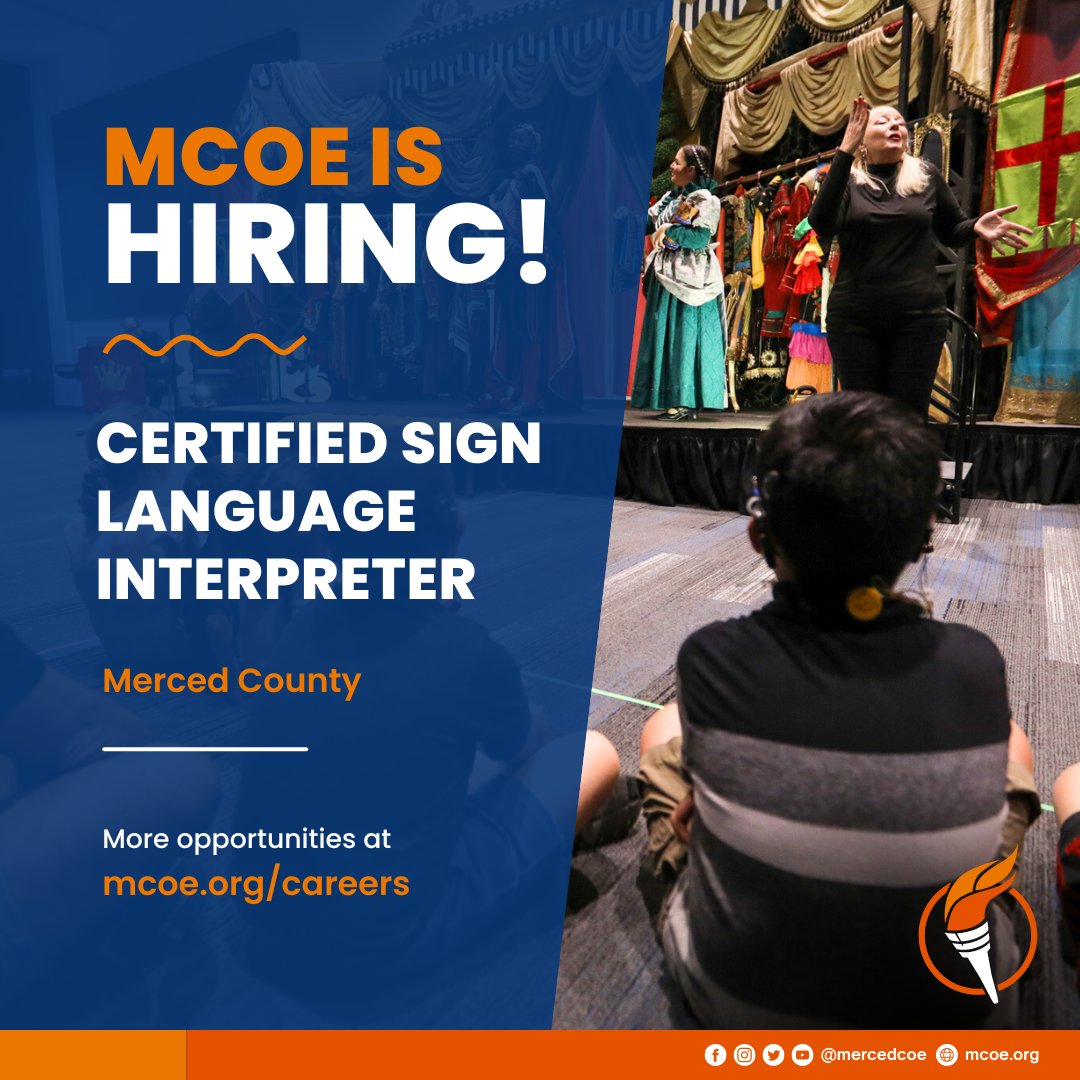 📢 Job Announcement: Certified Sign Language Interpreter Location: Merced County 👉 Apply here: edjoin.org/Home/JobPostin… #MercedCOE #MercedCounty #MercedJobs