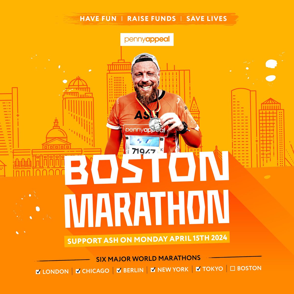 🏃‍♂️ Here he goes again… @ashrafwallace takes on the iconic @bostonmarathon! 🏃‍♂️ Running to secure his final for the @wmmajors & raising for @pennyappeal Please do support! 🔗 bit.ly/RunningBoston 🔗 #BostonMarathon #AbbottWMM #PennyAppeal #Running 🙌👟
