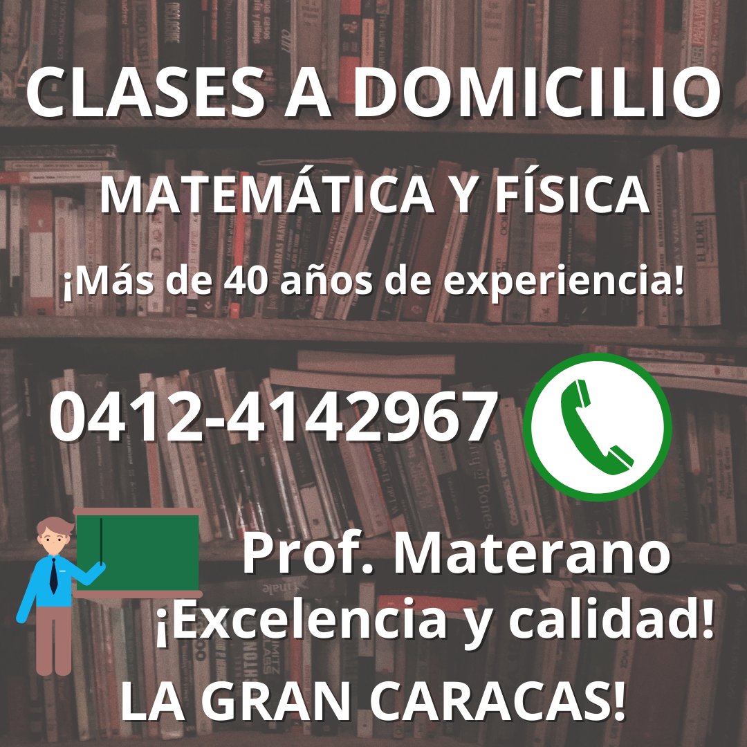 ¡Hola! Ayúdame a difundir 😃 Mi papá da clases a domicilio de matemática y física #Caracas Primaria, bachillerato y universitario. 

📱También ofrece servicio vía whatsapp y videollamada.

👨🏾‍🏫Más de 40 años de experiencia formando generaciones. 

Telf: 0412-4142967. Por favor, RT