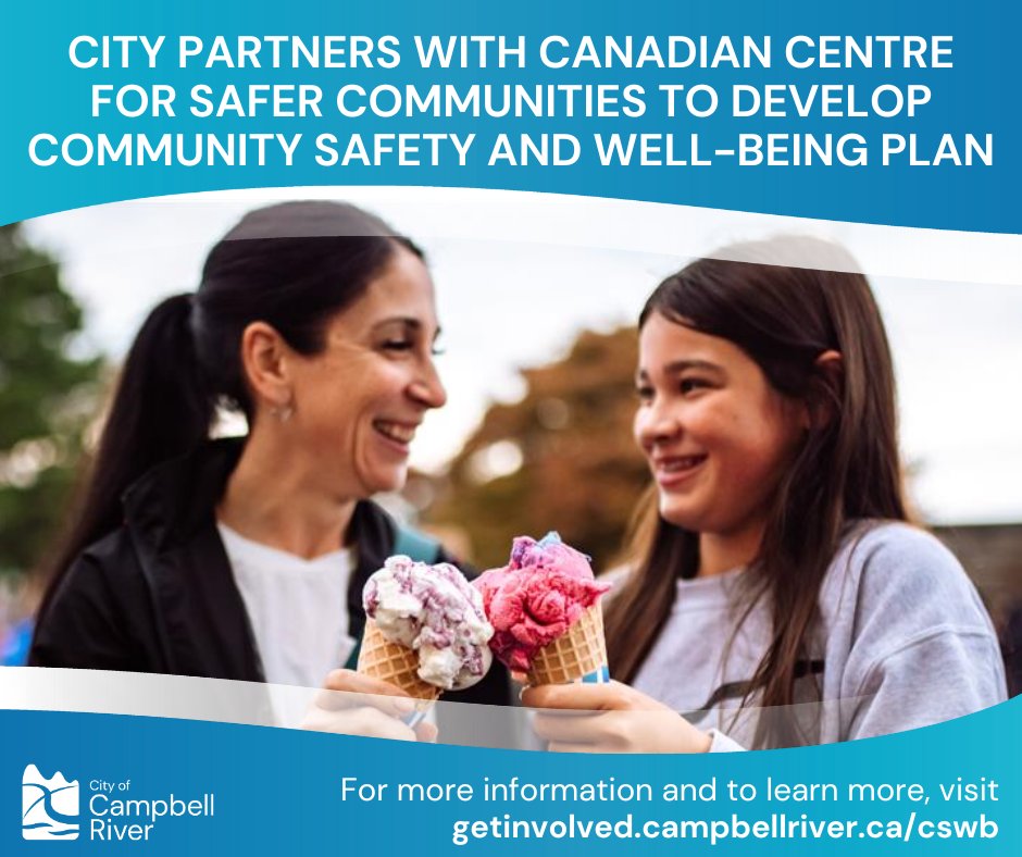 The City has partnered with the Canadian Centre for Safer Communities to develop a Community Safety and Well-being Plan. The success of the CSWB Plan depends on community involvement. Get Involved and complete the survey, GetInvolved.CampbellRiver.ca/CSWB
campbellriver.ca/news-releases
