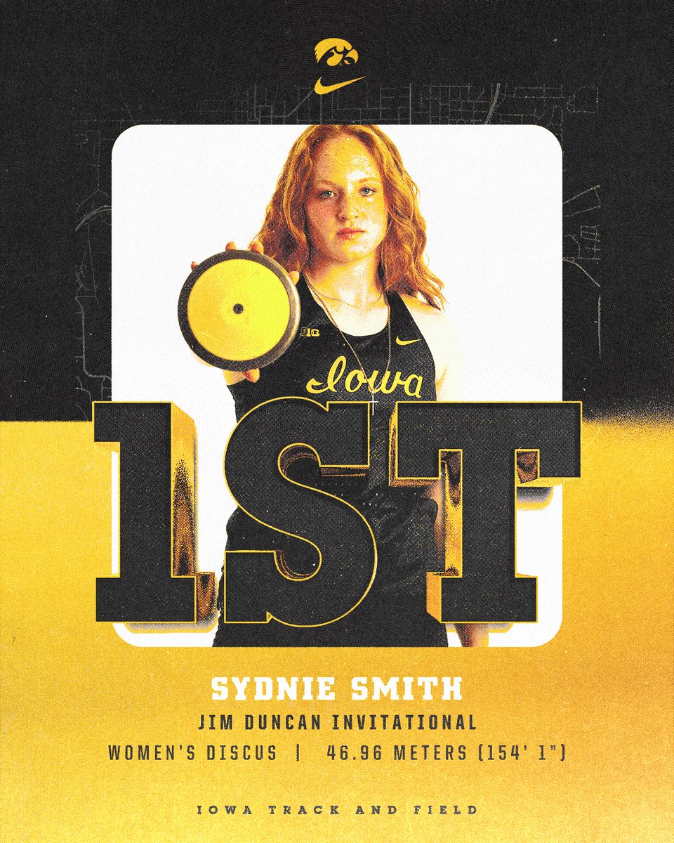 𝗗𝗶𝘀𝗰𝘂𝘀 𝗪 🔥

Sydnie Smith fires a PR 46.96 meters (154’ 1”) to win at the Jim Duncan Invite!

#Hawkeyes x <a href="/SydMacK15/">Sydnie Smith</a>