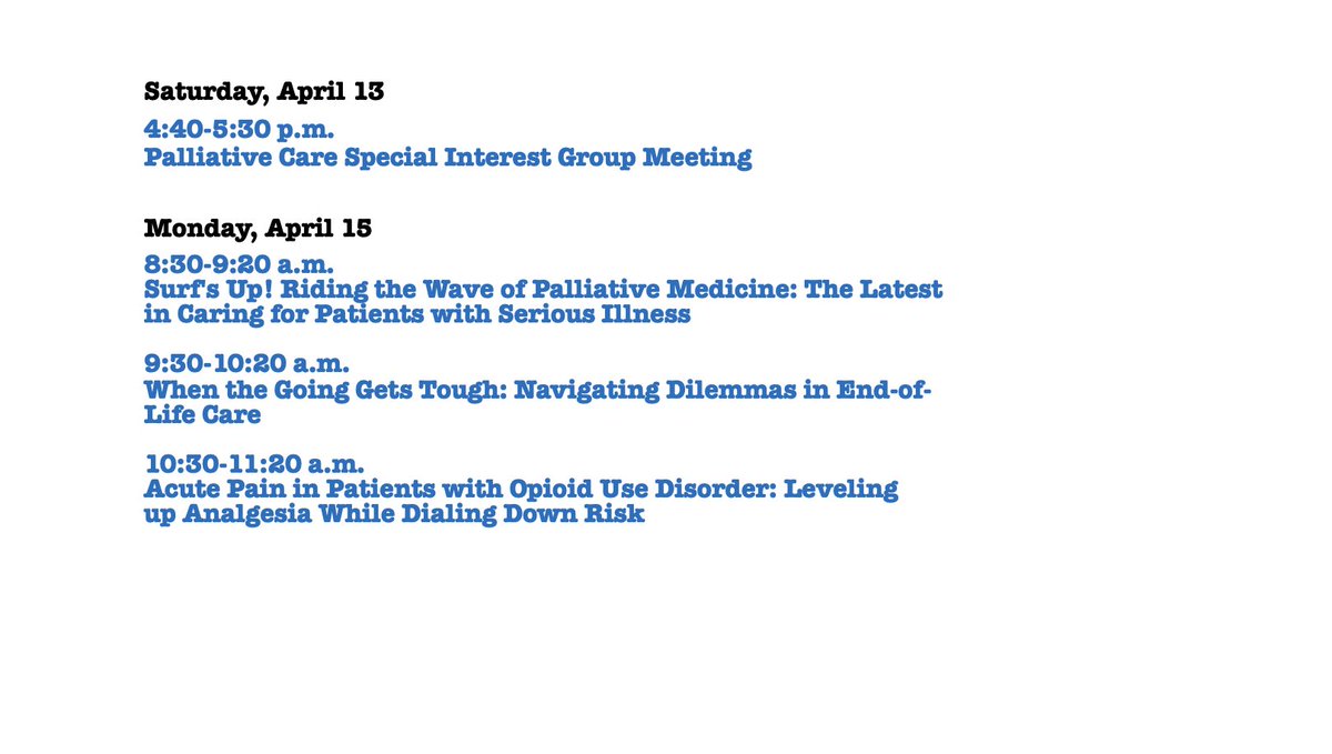 Hospitalists coming to #SHMConverge2024: Taking care of seriously ill patients is HARD! We'd love to see you at our palliative care SIG Saturday afternoon and mini-track Monday morning. @SocietyHospMed #hapc