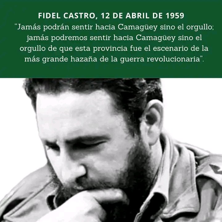 📅12 de abril de 1959 #FidelCastro en la concentración campesina de Camagüey: “Jamás podrán sentir hacia Camagüey sino el orgullo; jamás podremos sentir hacia Camagüey sino el orgullo de que esta provincia fue el escenario de la más grande hazaña de la guerra revolucionaria”.