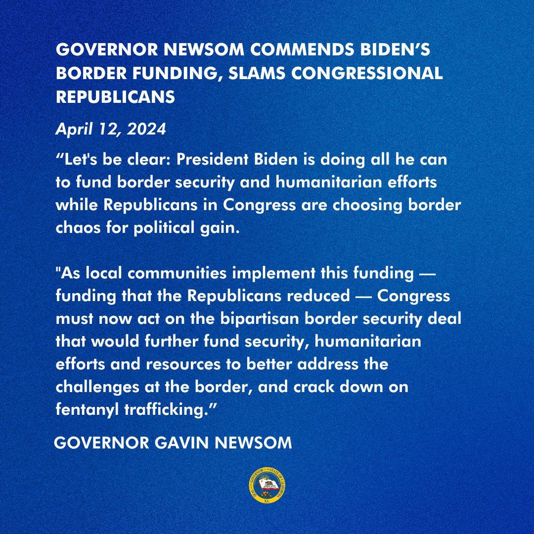 Let's be clear: @POTUS is doing all he can to fund border security and humanitarian efforts while Republicans in Congress are choosing border chaos for political gain.