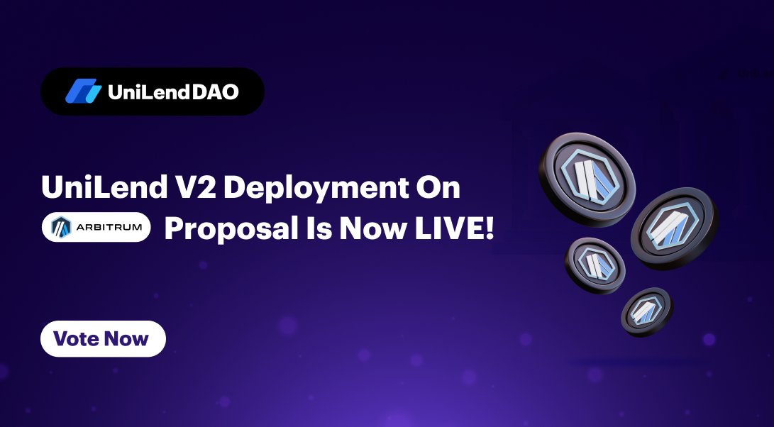 Governance Proposal for #UniLendV2 Deployment on @Arbitrum is open for voting on UniLend DAO

Vote now on Snapshot: snapshot.org/#/unilendgov.e…

Voting ends on 15th April, 5:02 AM UTC

You can read more: commonwealth.im/unilend-financ…

Stay connected @UniLend_Finance