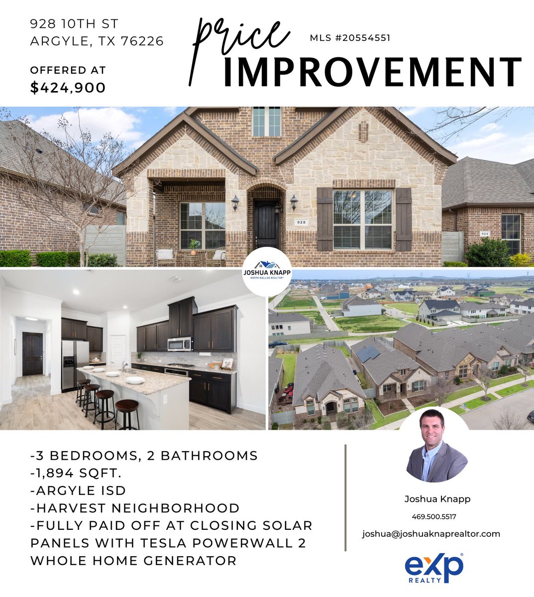 Price Improvement in #argyletx 
🏠 3 bedrooms, 2 bathrooms
1,894 sqft. 
#solarpanels that will be fully paid off at closing
@harvesttexas #knappknowshomes