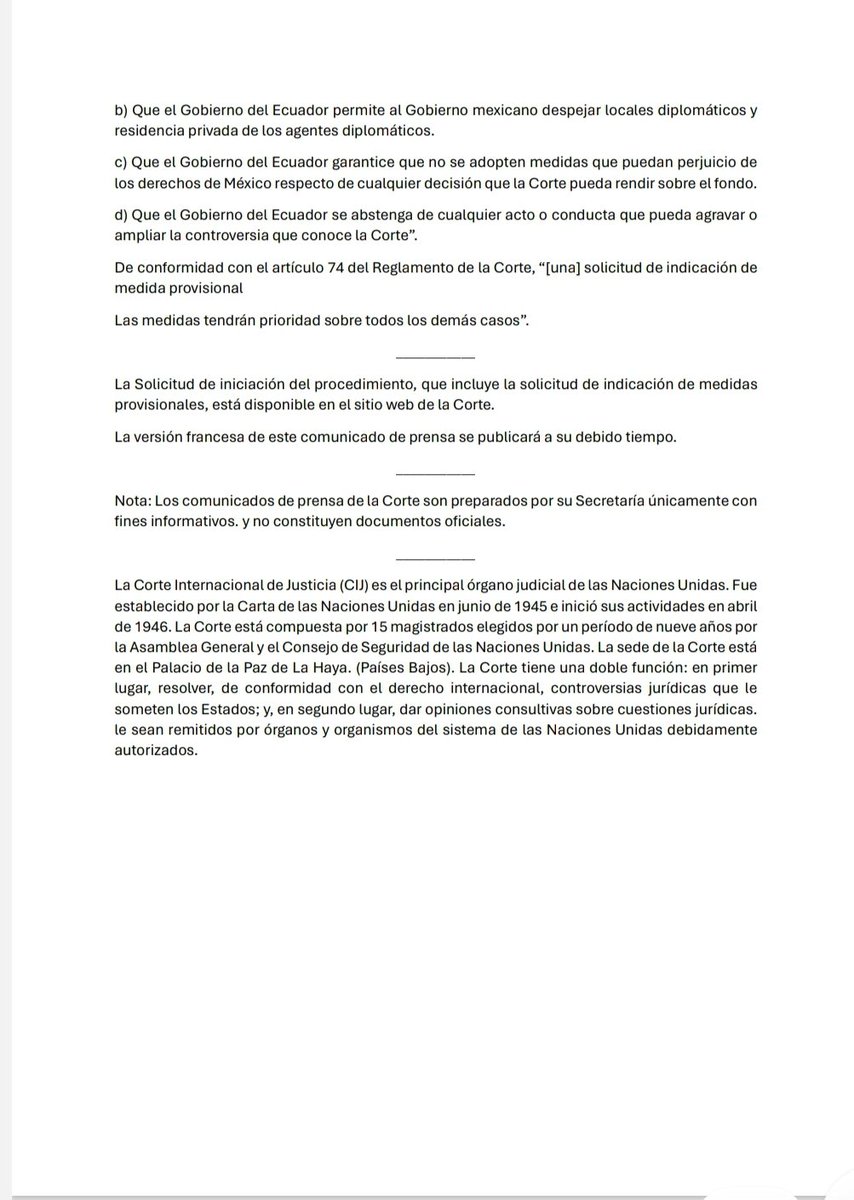 @CancilleriaEc @gabisommerfeld @UNITAR Necesitan mucho más q aprendizaje continuo. Gracias a la invasión a la embajada por parte del gob ecuatoriano, México presentó ayer una demanda ante la CIJ en la cual solicita reparaciones y que se suspenda a Ecuador como miembro de la ONU.
#NoAlFascismo
icj-cij.org/sites/default/…
