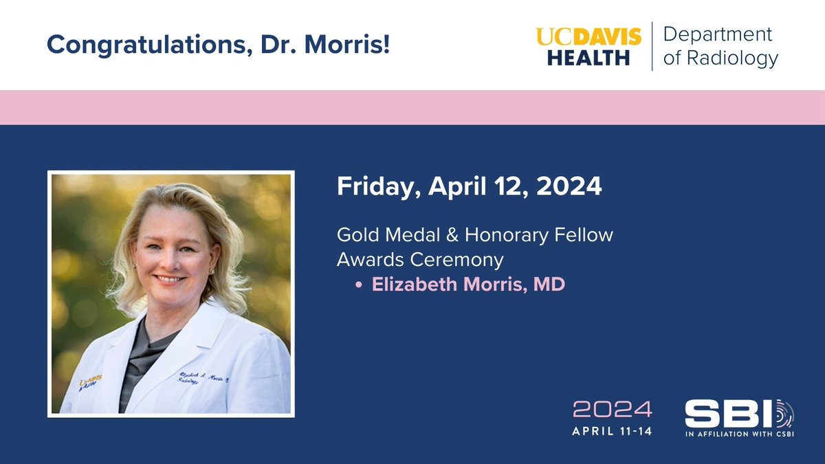 Dr. Elizabeth Morris (@DrLizMorris) received her Gold Medal from @BreastImaging today at #SBI2024. 👏 We're so #UCDProud! Congratulations, Dr. Morris! health.ucdavis.edu/news/headlines…