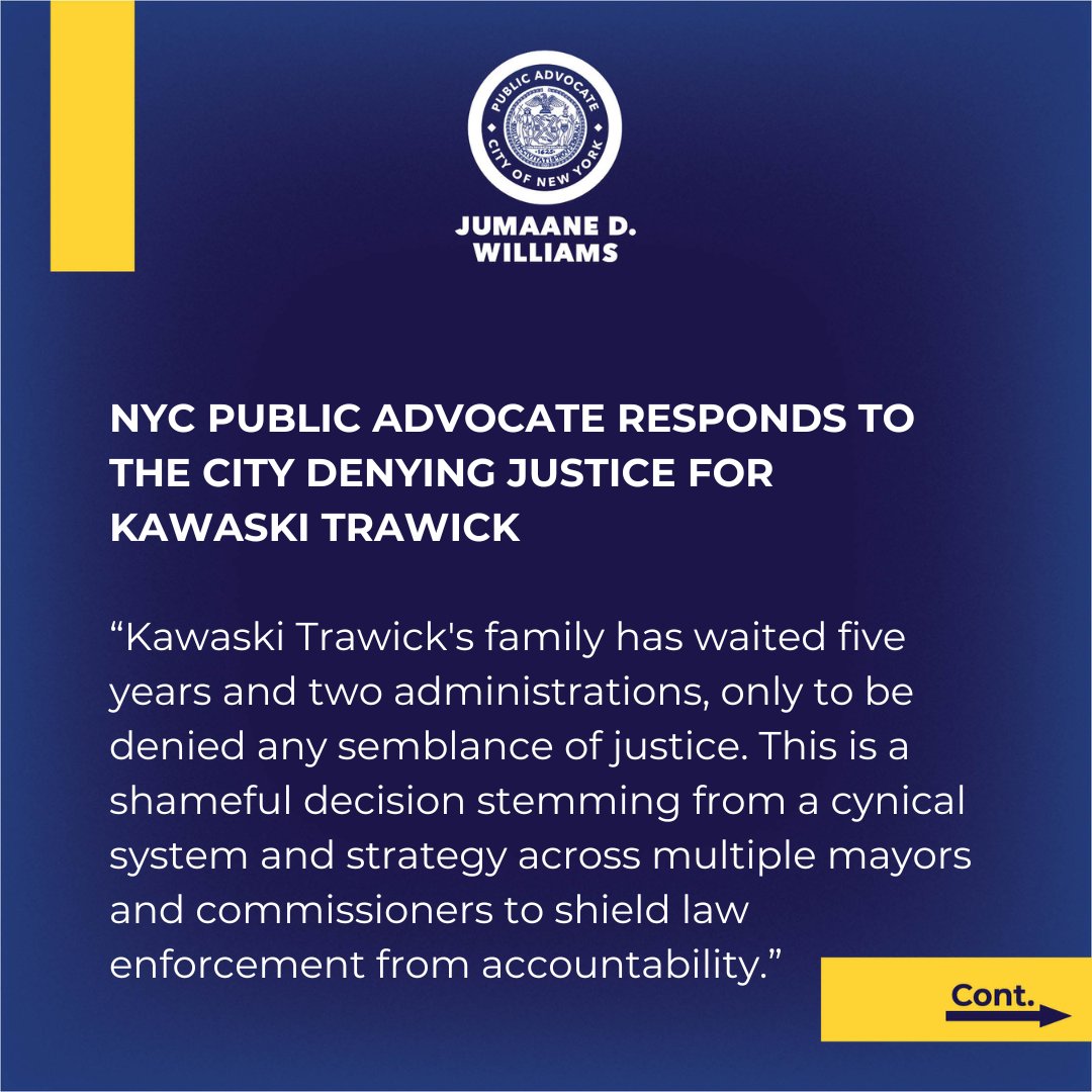 'Kawaski Trawick's family has waited five years and two administrations, only to be denied any semblance of justice. This is a shameful decision stemming from a cynical system and strategy across multiple mayors and commissioners to shield law enforcement from accountability.'