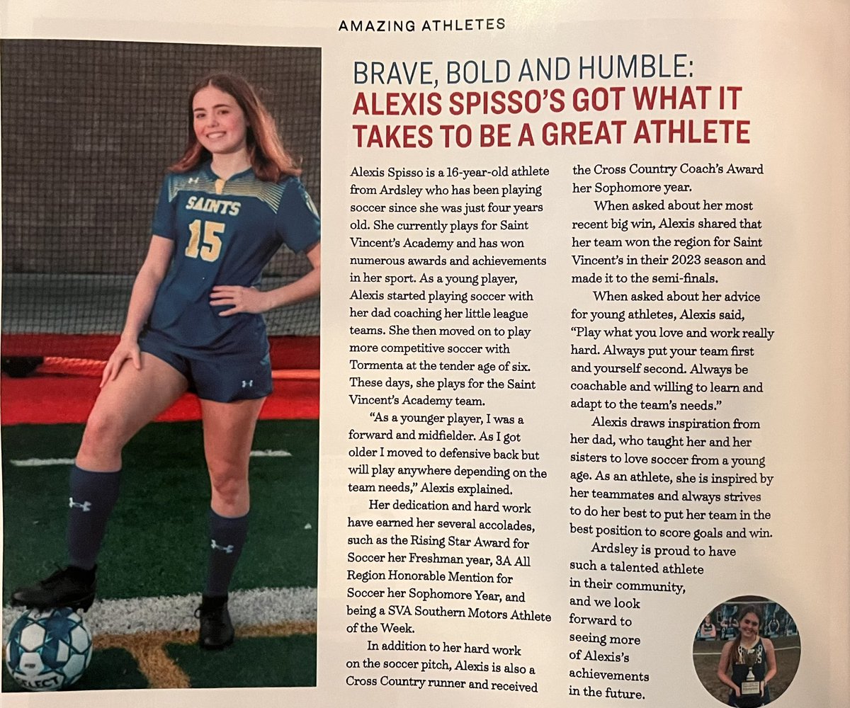 Congratulations to Junior, Alexis Spisso! Alexis was featured in the April Stroll magazine as the Amazing Athlete of the Month! 

We are so proud of this superstar! Congratulations, Alexis! 

Go Saints!

#svaathletics
Photo Credit: Magnolia Manor Creations