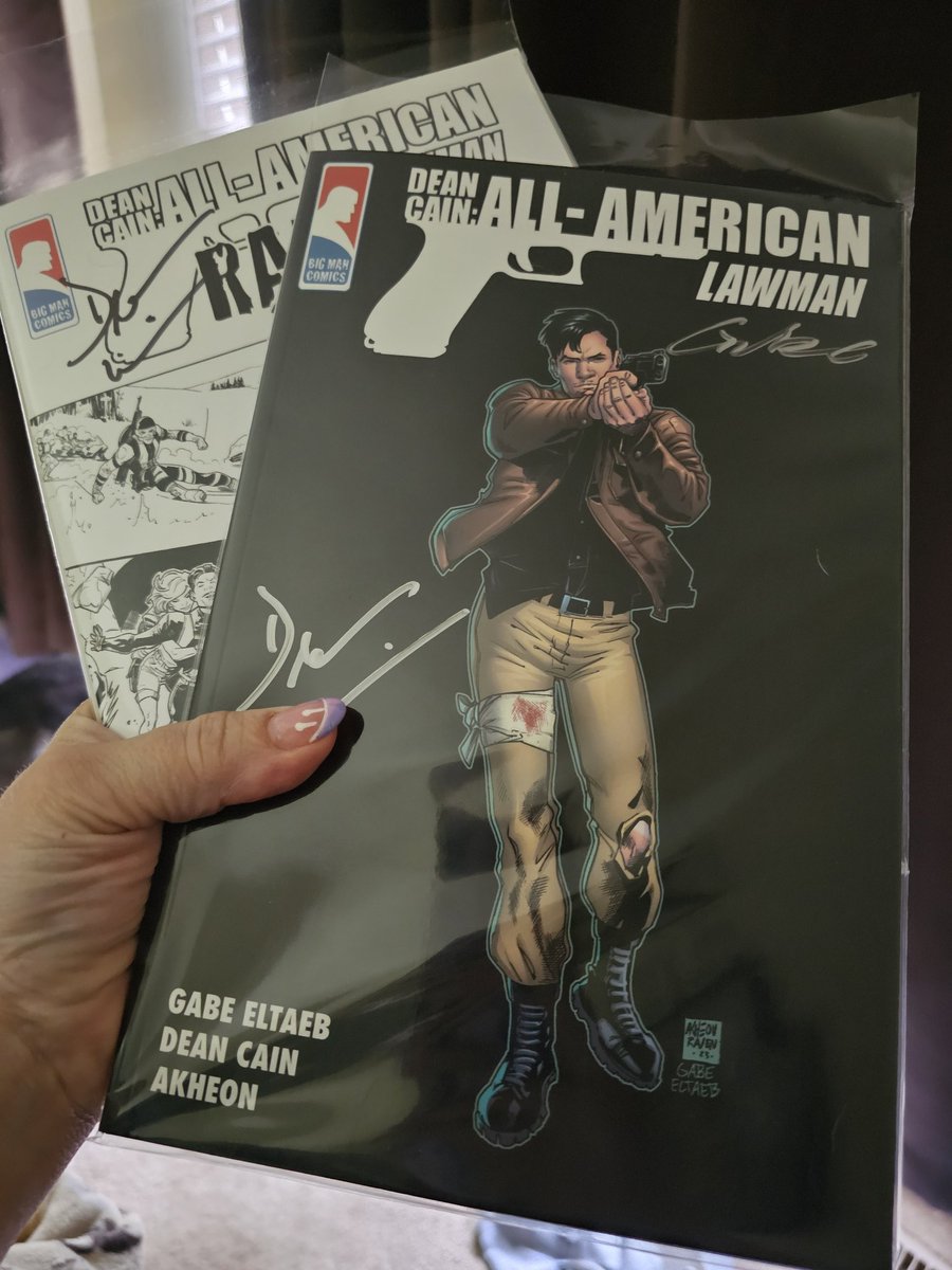 Back in plastic in my hand, and then....they were gone... 🤣 mom came by & took them. Shouldnt have told her. I must say it is very enjoyable, fun & action every page. You can't put it down. @RealDeanCain @Bigmancomics keep them coming. When you finish, you want more. Well done!