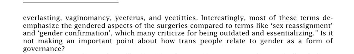 A forthcoming paper by trans activist lawyer Florence Ashley, who goes by “that bitch” pronouns and was appointed (and then quietly booted from) the @WHO gender guideline committee, is called “Genderf*cking as a Critical Legal Methodology.” Published by @McGill_LJ. The first few…