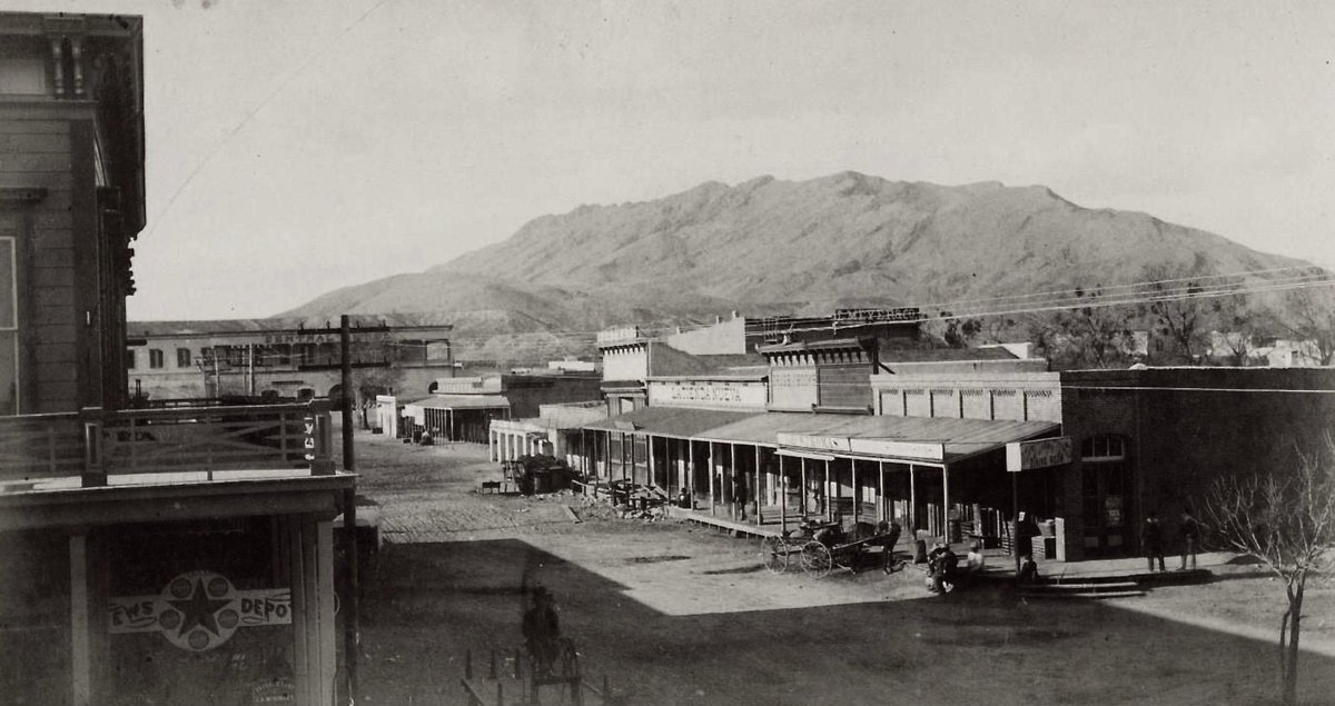 A circa 1880 photo of a scene in El Paso. The Franklin Mountains are in the background. This would have been right before the arrival of the railroad in El Paso, which happened when the Southern Pacific reached the city on May 19, 1881 ---- an event that completely transformed El…
