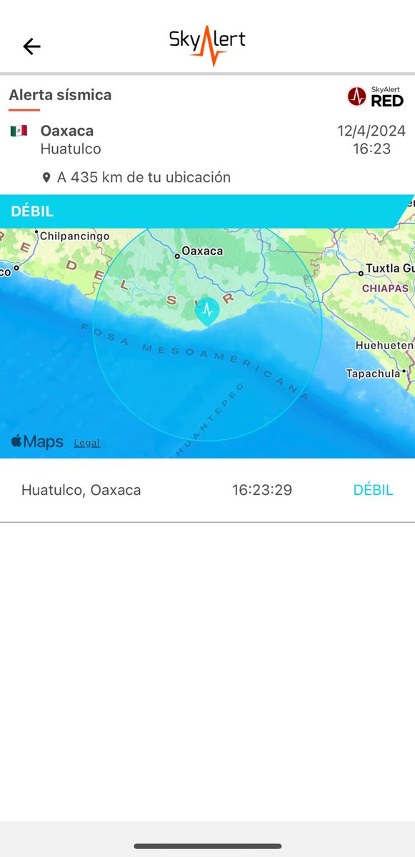 #Sismo magnitud 4.2 (SSN) ubicado a 29 km al sureste de las Bahías de #Huatulco, Oaxaca. Detectado por @REDSkyAlert con intensidad «débil» en zona del epicentro. #LaAlertaConfiable