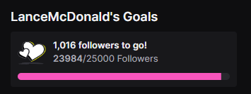 I'm super close to 25,000 followers on twitch. If you have a twitch account, even if I don't stream at the time you're able to catch me, maybe just take a moment to give me a follow regardless? twitch.tv/lancemcdonald Just trying to do what I can to get the algorithm's favour.