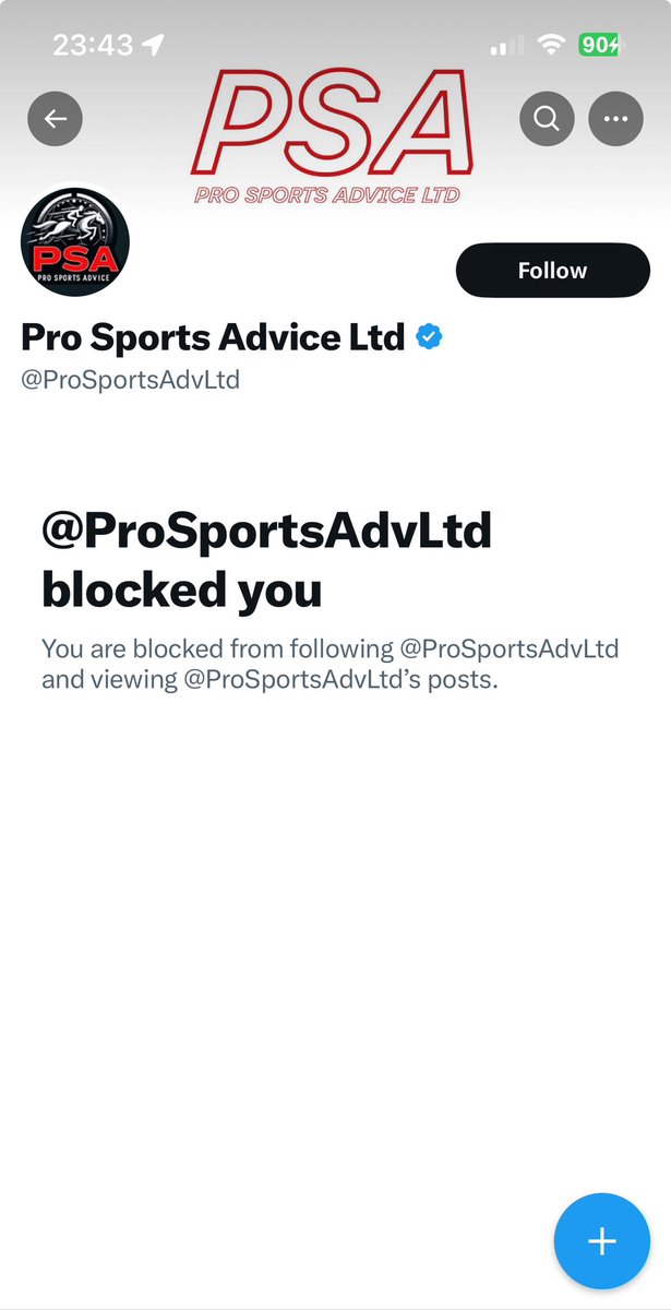 Commented on a ProSportsAdvLtd tweet and was immediately blocked 🤷‍♂️🤷‍♂️
I merely said he should also post videos of when he loses £5k… not just his winners. 
Blocked 🚫 
Laughable 😂😂 
#HorseRacingTips #GrandNational2024 #AintreeFestival #GamblingCommunity #GamblingTwitter