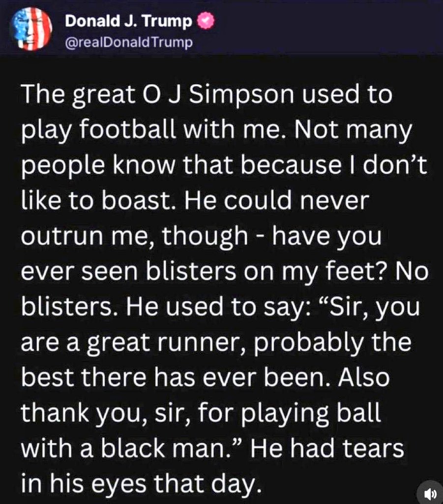 Great Runner, 😂
Trump can hardly get off his golf cart...😂
OJ killed it, I mean him, I mean her... 

#TrumpTrial #NYC #TrumpFraudTrial
#TrumpMeltdown #MAGA
#TrumpIndictment 
#TrumpRally
#VoteBlue 
#Biden
#Democracy
#Trump