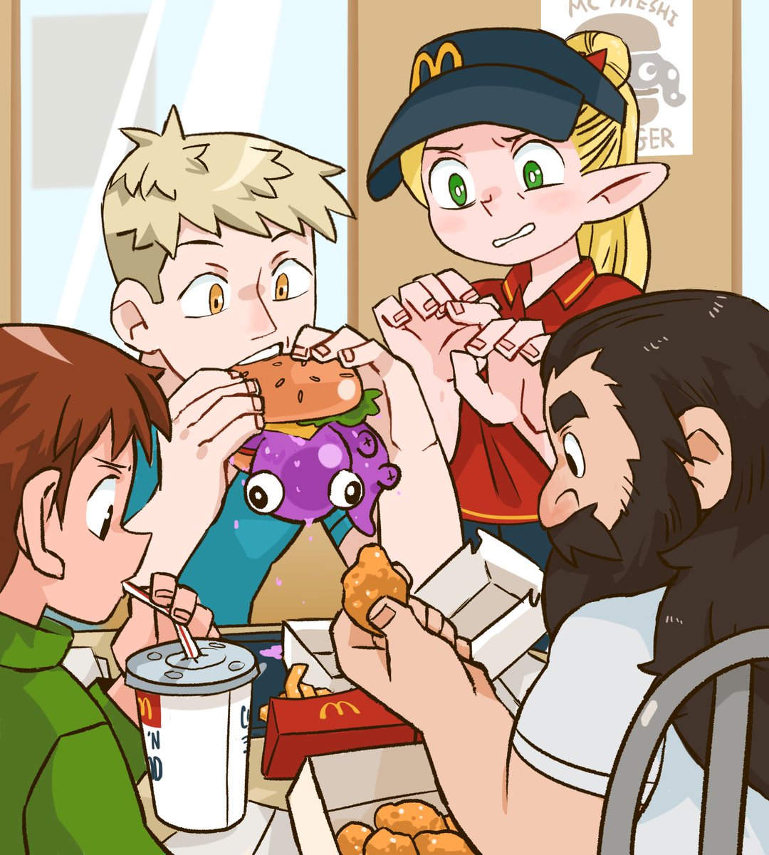 Who’s brave enough to eat the Dungeon burger at McMeshis #fanart #dungeonmeshi