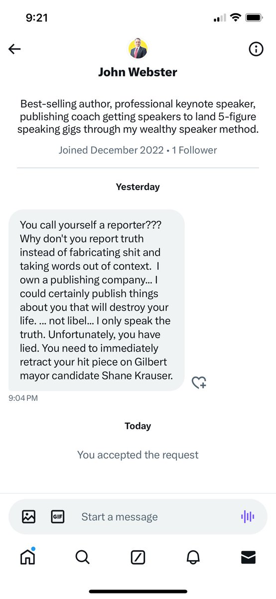 Supporter of Gilbert mayoral candidate @ShaneKrauser threatened to destroy my reputation today over coverage of his son’s role in a Gilbert Goons confrontation video.