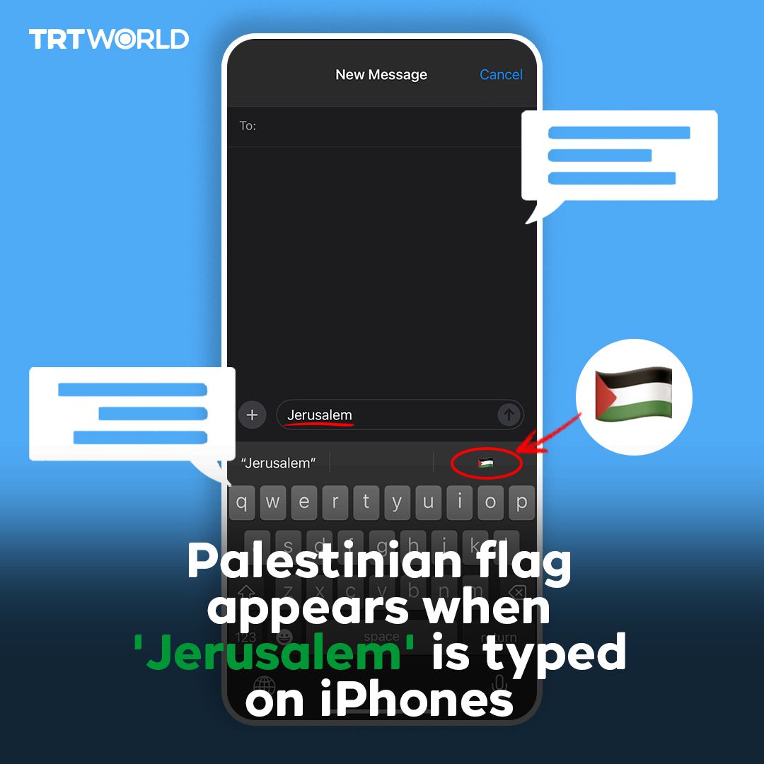 Pro-Israel internet users flooded Apple with complaints after the latest iOS update brings up a Palestinian flag whenever 'Jerusalem' is typed. The tech giant says it will fix the unintentional 'bug' in its next software update