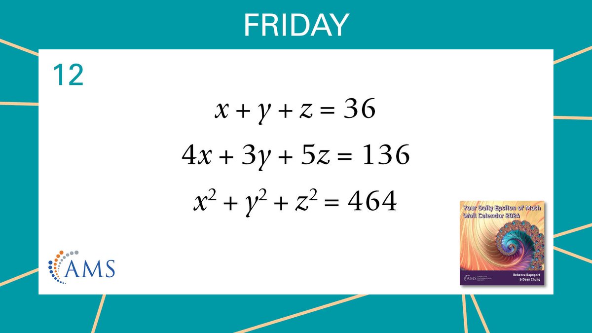 amermathsoc's tweet photo. April is Math and Stats Awareness Month! Join us in celebrating by solving our Problem of the Week. Use code APRILMATH35 for a discount on Your Daily Epsilon of Math Wall Calendar 2024.  

Shop now: https://t.co/Fk94xY0xaT
#MathStatsMonth https://t.co/jQ0BuDZwdK