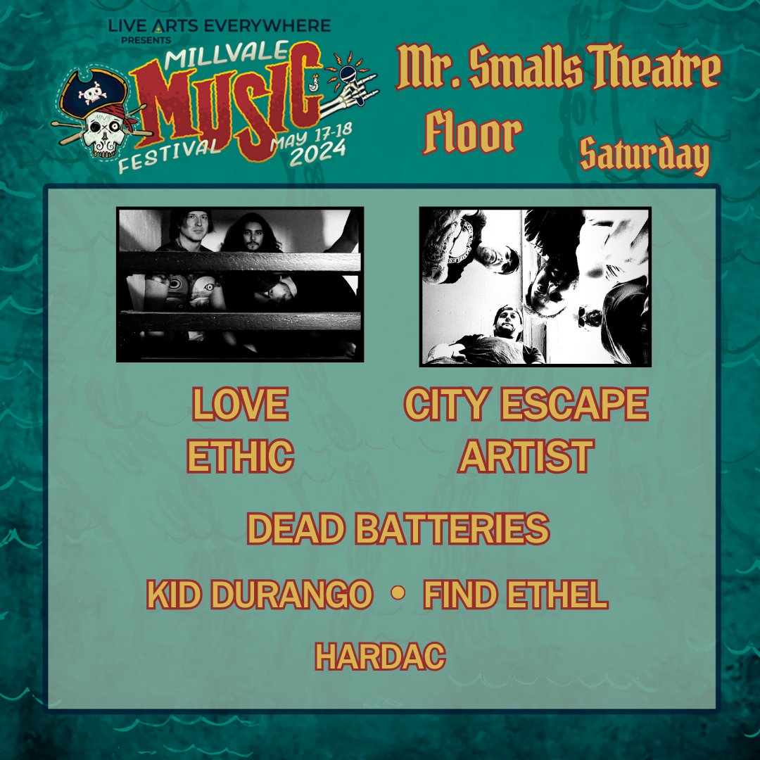 Running TWO stages at Mr. Smalls Theatre all weekend for #MMF24 🥳 Here's the lineup for Saturday - mixing it up with varying degrees of punk, ska, pop punk, post punk and hardcore 🤘