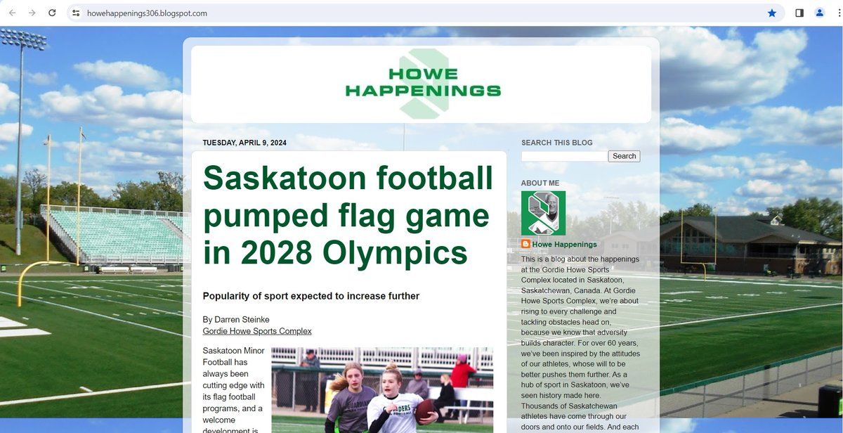 We went live with new content on the Howe Happenings blog on Tuesday. Posts include a main piece on local excitement on flag football becoming an Olympic sport, and a photo roundup highlighted by Playground To Pros. Feel free to check out those posts at howehappenings306.blogspot.com.
