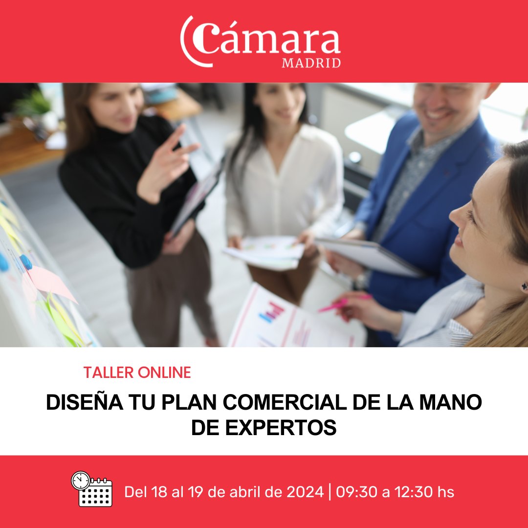 Diseña tu plan comercial en este taller en el que se desarrollarán las habilidades necesarias aprovechando al máximo las oportunidades comerciales de la empresa. Nos lo cuenta Silvia Banegas en este taller online: is.gd/rDg0Xz #CámaraMadrid #PlanComercial