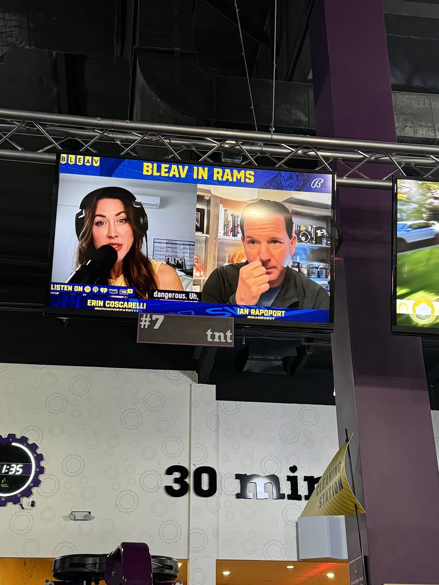 I see the Bleav in Rams podcast on TV at the gym with @erincoscarelli and @RapSheet.