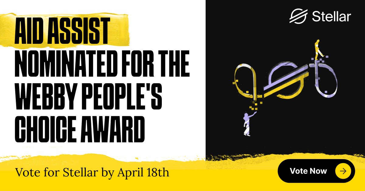 Aid Assist built on the @StellarOrg Disbursement Platform (SDP) is a finalist for a prestigious #Webby Award on Best Use of #Web3 Technology. The technology has helped UNHCR distribute over $2.2M in aid to Ukraine so far. vote.webbyawards.com/PublicVoting#/…