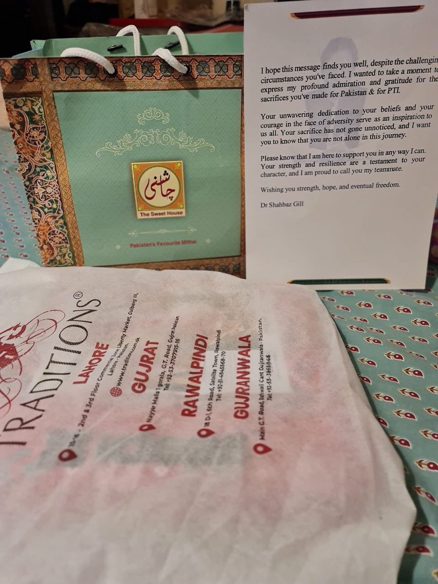 A beautiful gesture by @SHABAZGIL, as he sent a dress and a box of sweets to the women prisoners who were released. Many of them may not need it, but this gesture sends an eloquent message that PTI values & own the sacrifices of their workers
