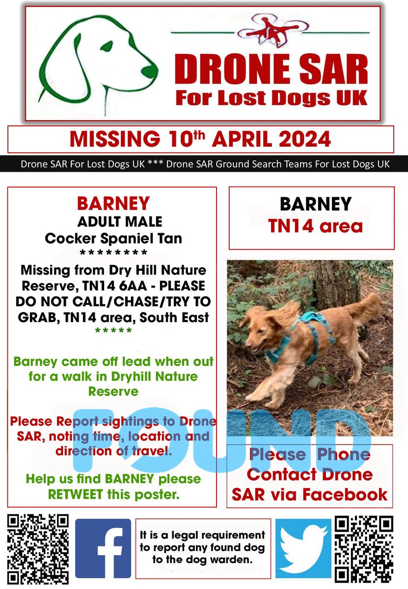 #Reunited BARNEY has been Reunited well done to everyone involved in his safe return 🐶😀 #HomeSafe #DroneSAR