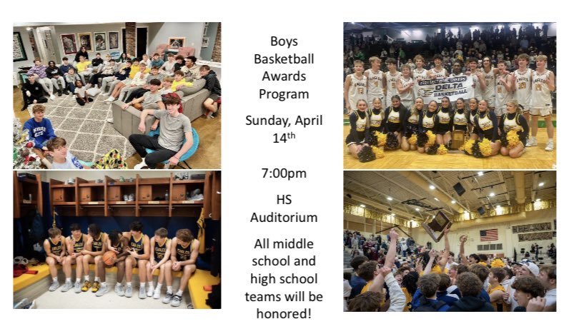 We look forward to honoring our Delta Eagles basketball teams this Sunday, April 14th at 7:00pm