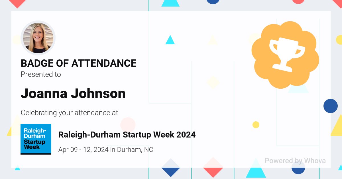 Get2KnowJo's tweet image. 🎉 Just had an incredible experience attending Raleigh-Durham Startup Week 2024! 🎉 #RDSW2024 #YallTech - via #Whova event app