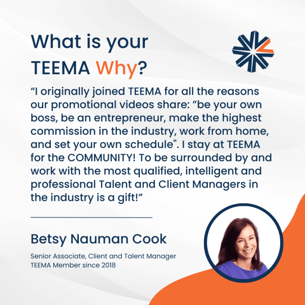 J_Algate_IT's tweet photo. Discover the driving force behind our valued member, Betsy Nauman Cook, and what keeps her dedicated to TEEMA year after year. 

Get inspired by her #TEEMAWhy and envision how your journey could intertwine with ours. 

#JoinTEEMA #Recruiting #Staffing #CareerGrowth https://t.co/9AhYnePebz