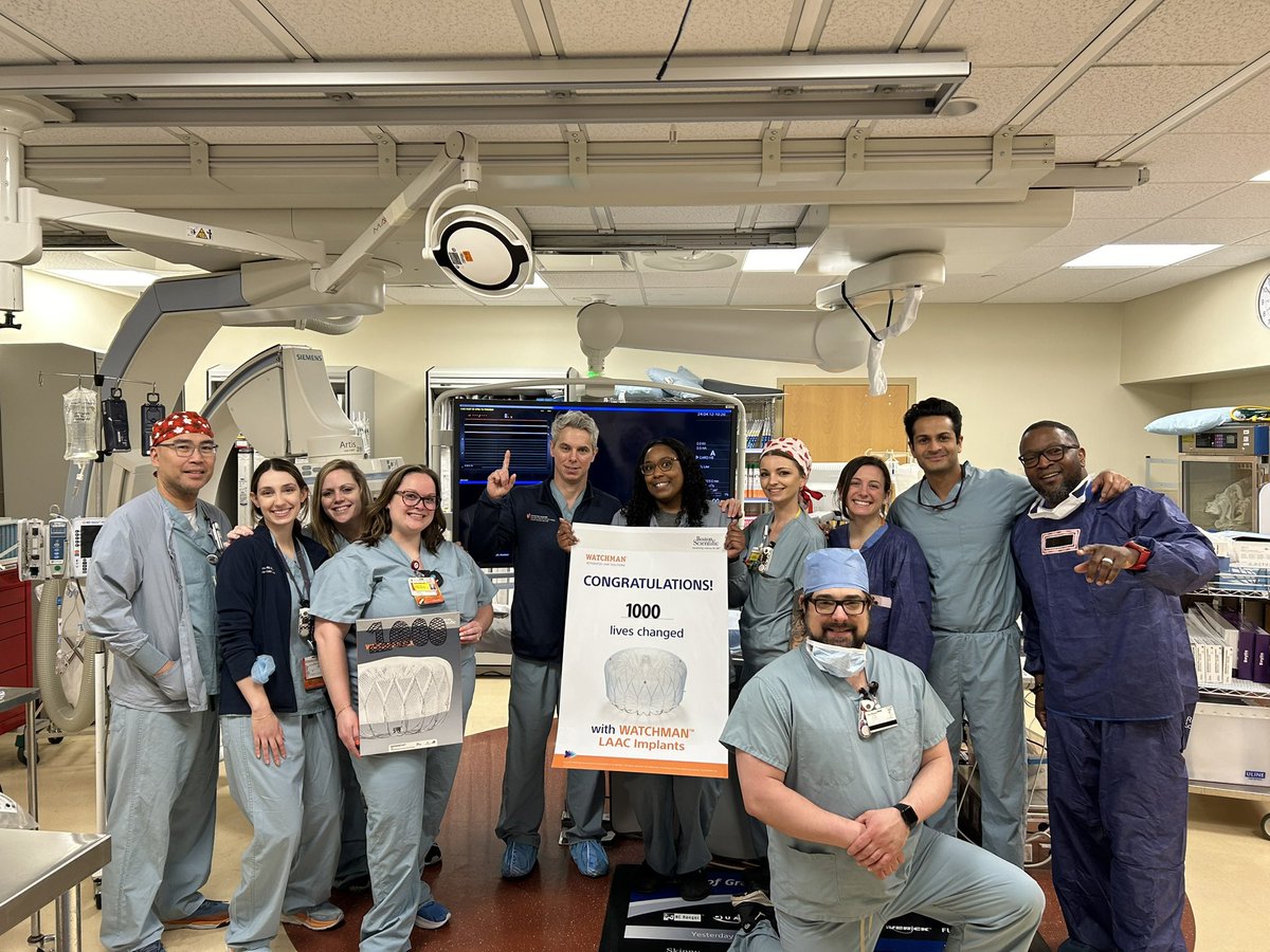 1000 Watchman! Proud of our @UHhospitals Valve and Structural Heart team and my partner Steve Filby with one of the busiest left atrial appendage closure programs in the nation (third busiest operator of this procedure in the US). All local anesthesia, ICE guided, CT sized.