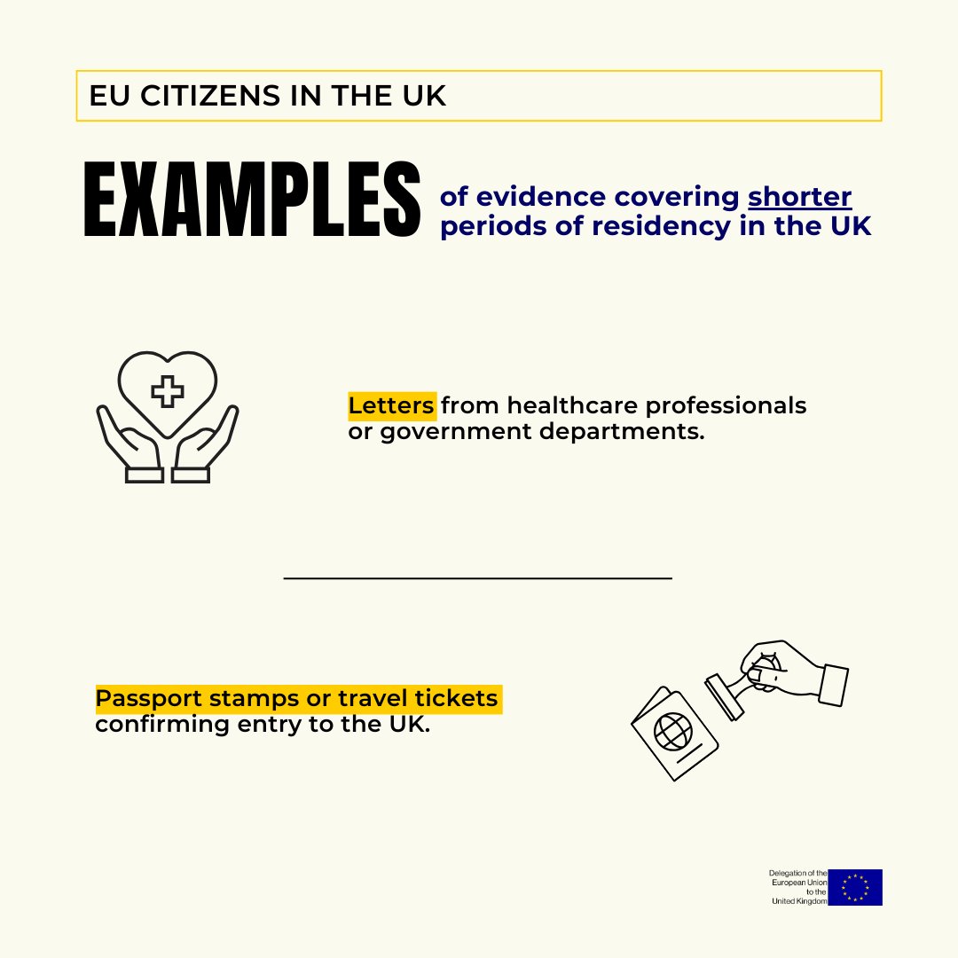 📢Applying to the EU Settlement Scheme? Provide the right evidence to demonstrate your residence in the UK. 📷Here are some examples of evidence you can use to prove shorter periods of residence #EUSS #EUCitizens