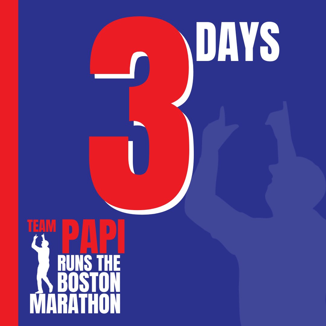 The #BostonMarathon is just 3 days away! Help us reach our fundraising goal for Team Papi & the DOCF ❤️ Every dollar gets us closer to providing critical heart surgeries for children in need. Donate now AT davidortizchildrensfund.org/donate & let's #RunWithPapi for a healthier future! ⚾️