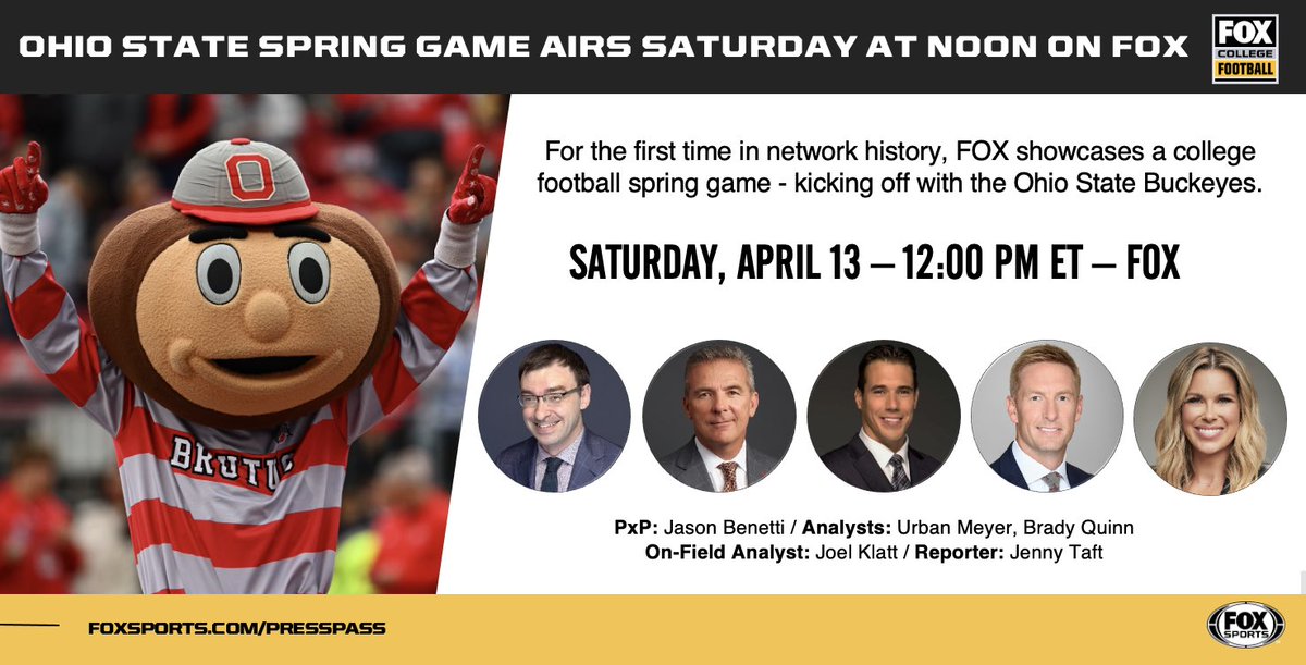 SPRING into college football tomorrow! For the first time ever, FOX airs a spring football game - with an all-star broadcaster lineup in the booth and on the field - bringing viewers unique insights, special interviews and more from The Shoe 🏟️ 🏈 12:00 PM ET on FOX