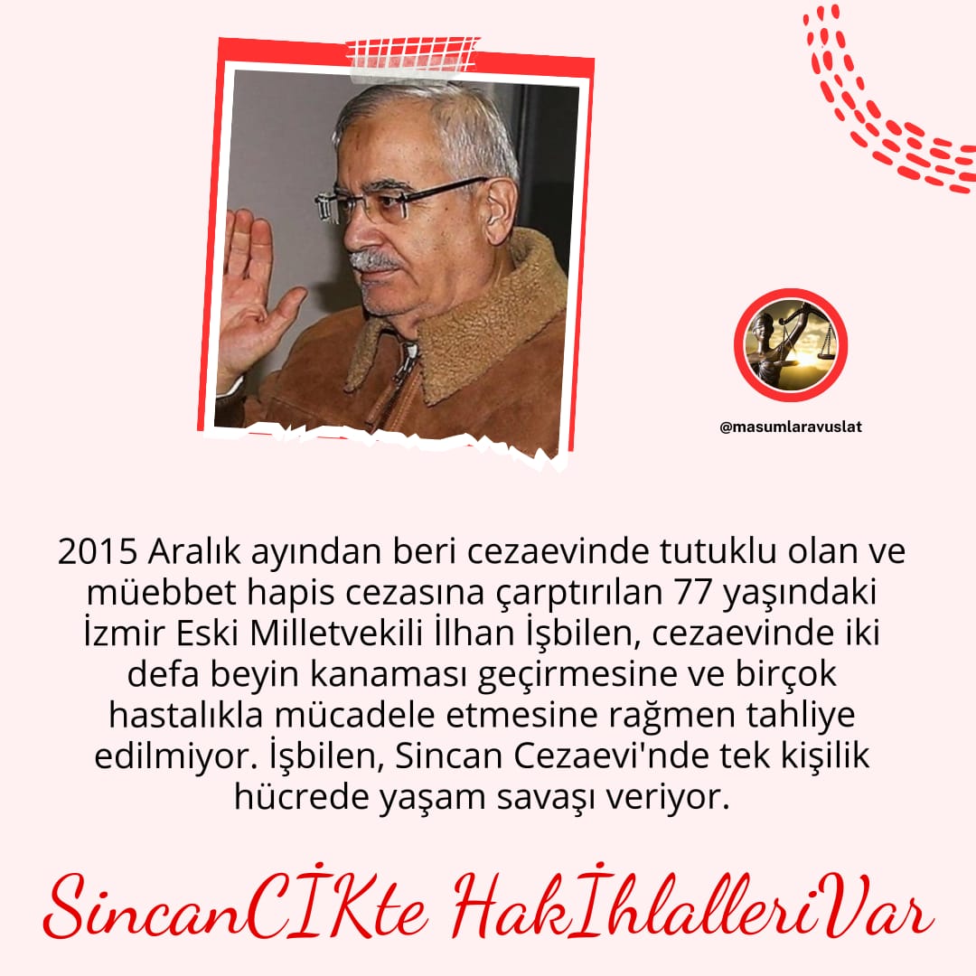 İlhan işbilen gibi kıymetli ve değerli bir insanın geri cezaevi değildir. İlhan işbilen'i acil tahliye etmek için daha neyi bekliyorsunuz ⁉️ @adalet_bakanlik @yilmaztunc @TBMMresmi SincanCİKte HakİhlalleriVar